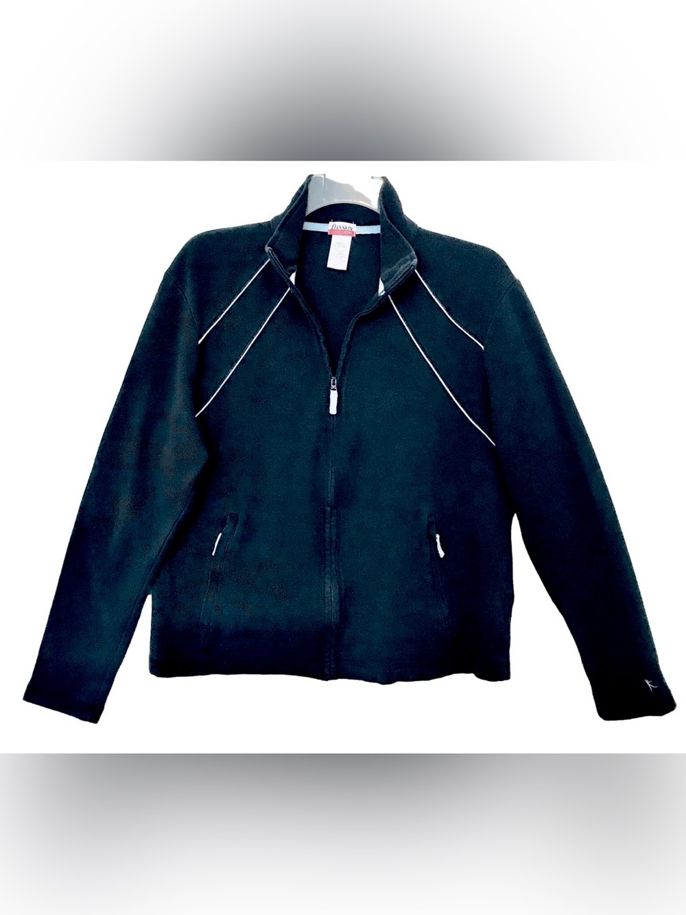Danskin Now Vintage Womens L(12/14) Black With Blue Piping Zip Activewear Jacket